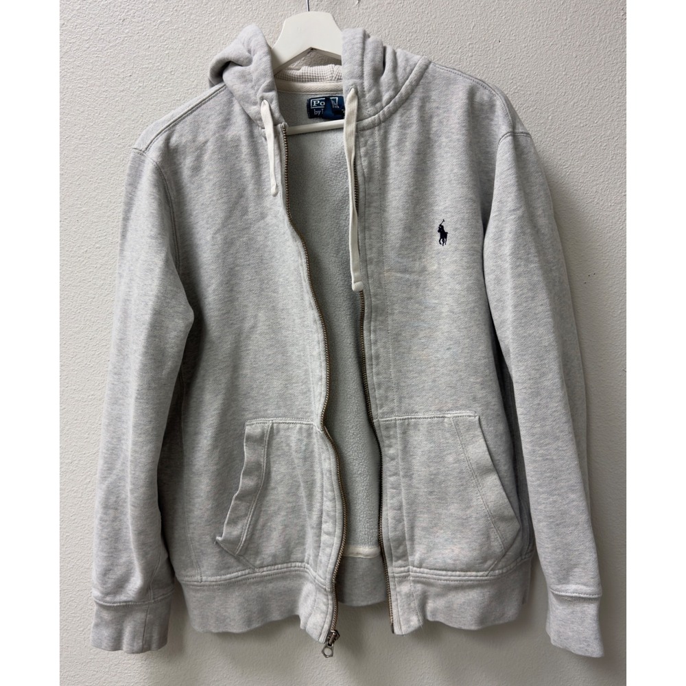 Polo Ralph Lauren Full Zip Hoodie Mens Large Gray Waffle Lined Sweatshirt